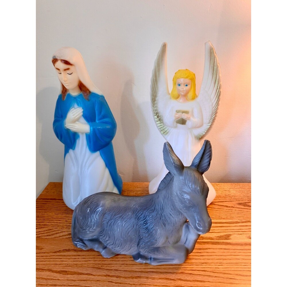 (3) Set VTG RARE Empire Christmas Nativity Donkey Angel Virgin Mary Blow Mold